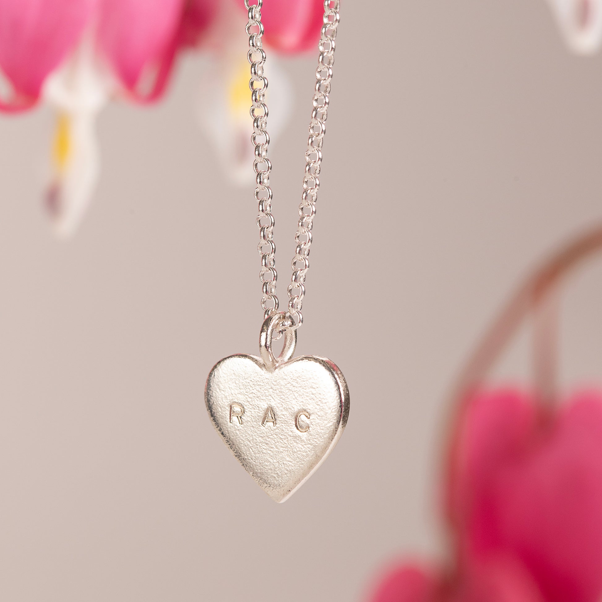 Personalised Heart Necklace Silver 16 inches inch extender