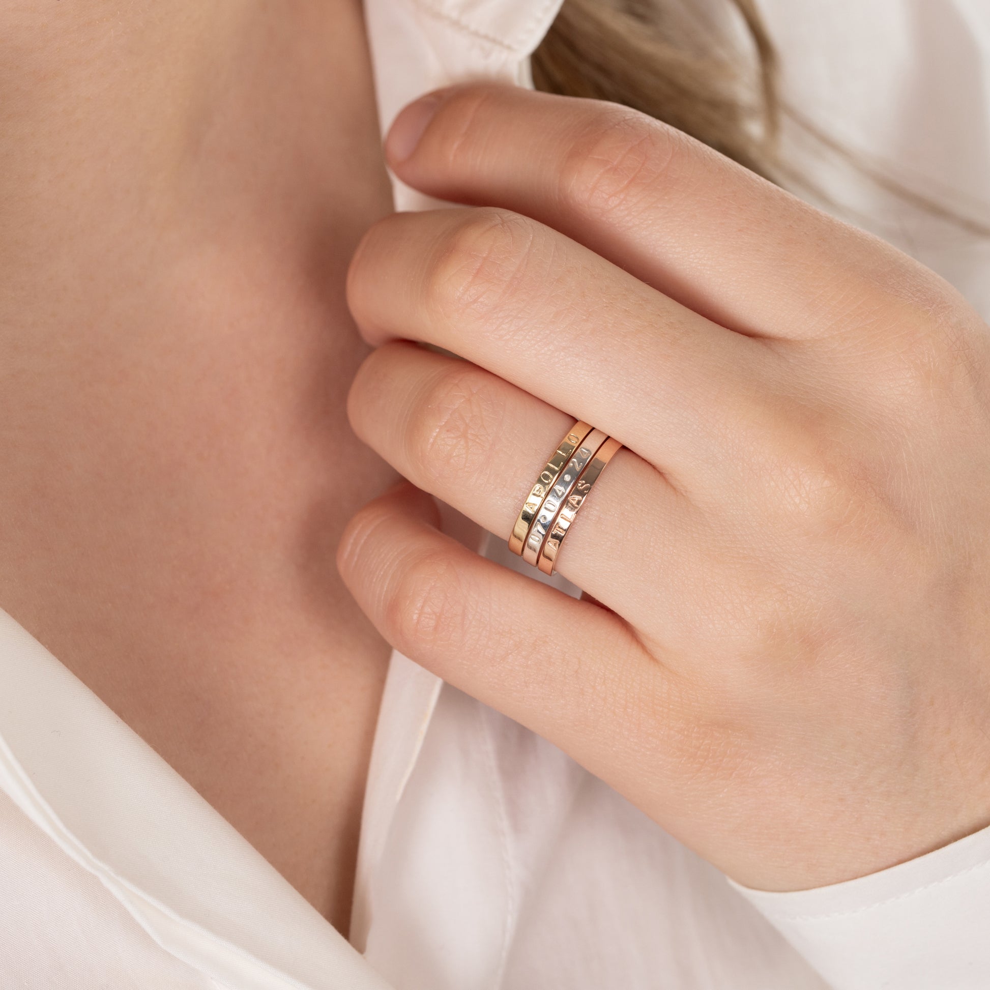 Personalised Rings Stack 9kt Gold Rose Gold White Gold Silver