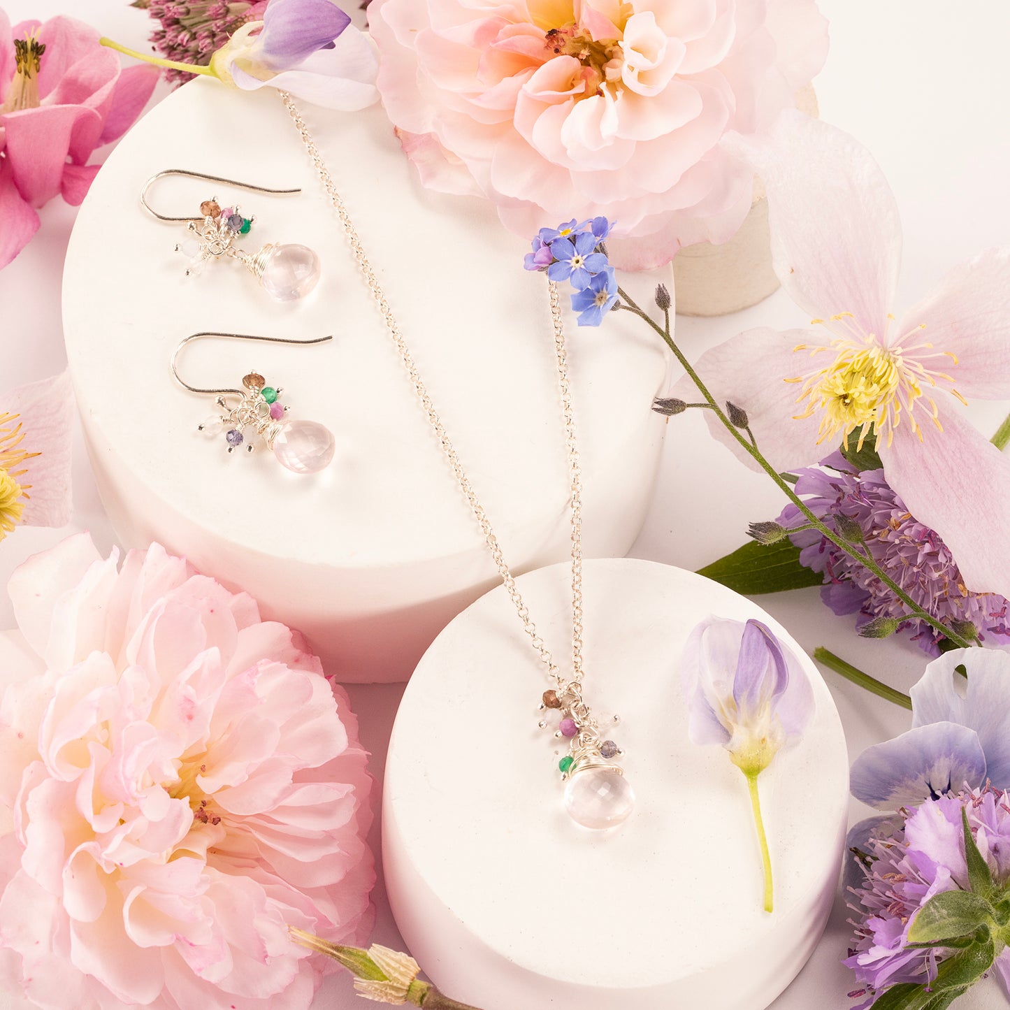 Summer Colour Palette Inspired Earrings - Rose Quartz Gemstones & Silver