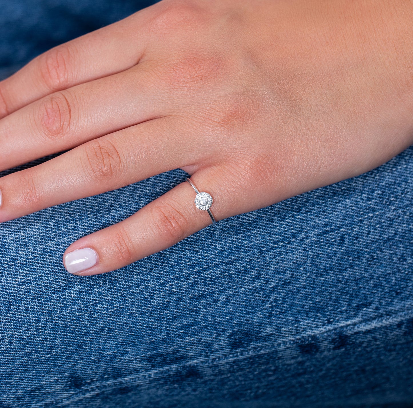 Sunflower Ring - August Birth Flower - Silver