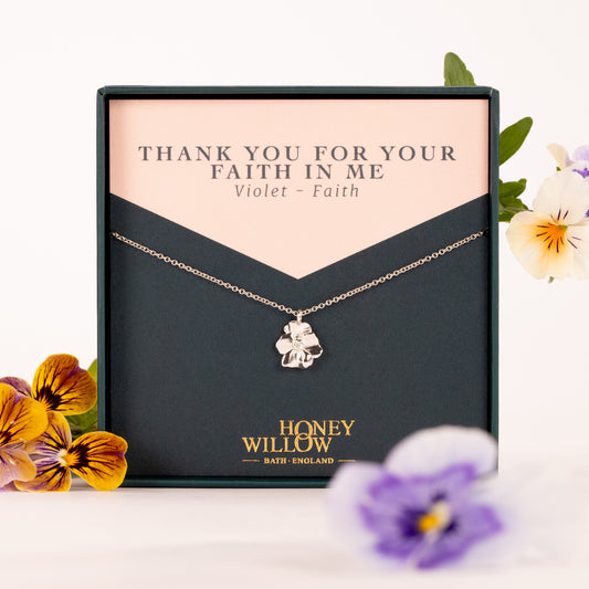 Thank You For Your Faith In Me - Violet Flower Necklace - Faith - Silver