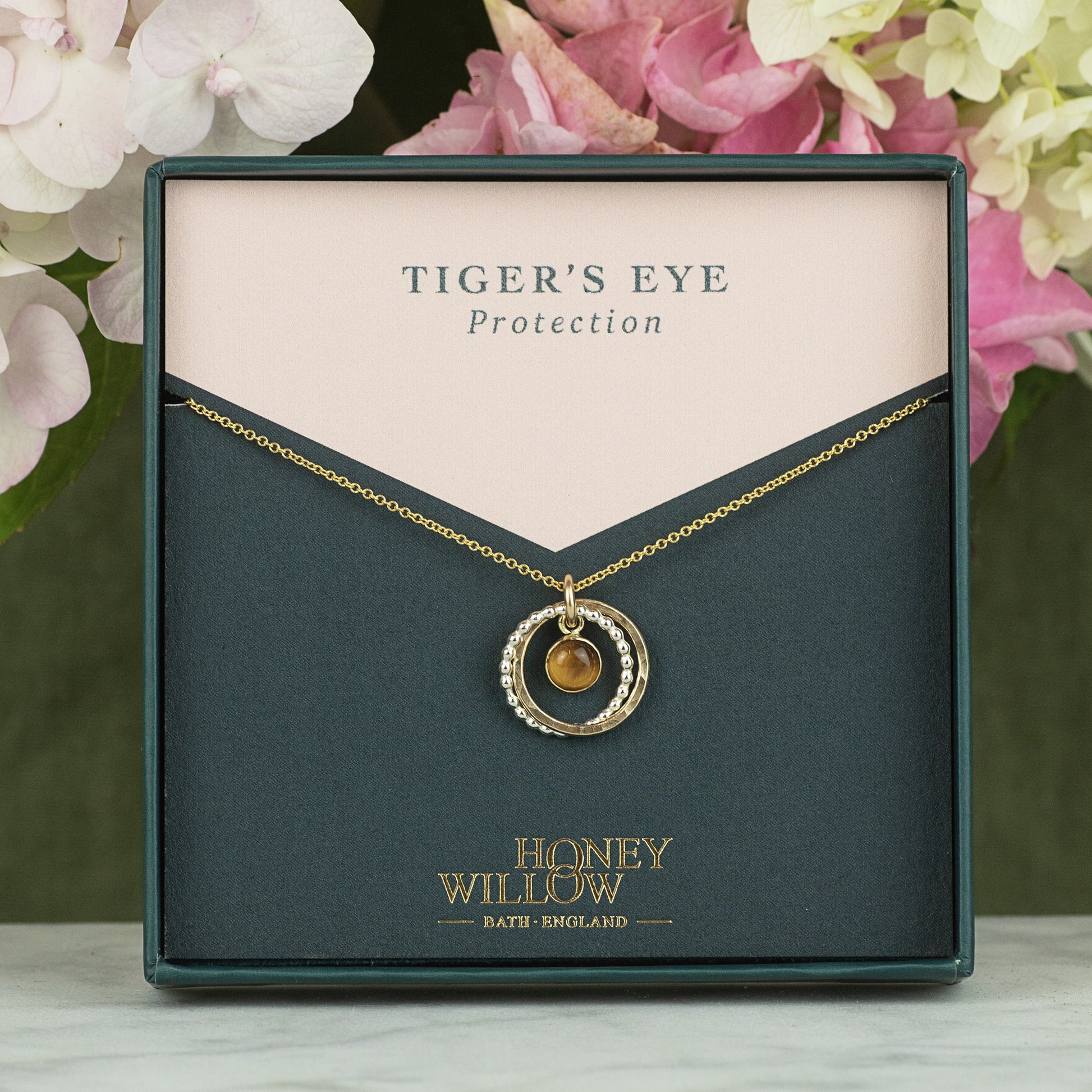 Tigers Eye Necklace - Protection - Silver & Gold
