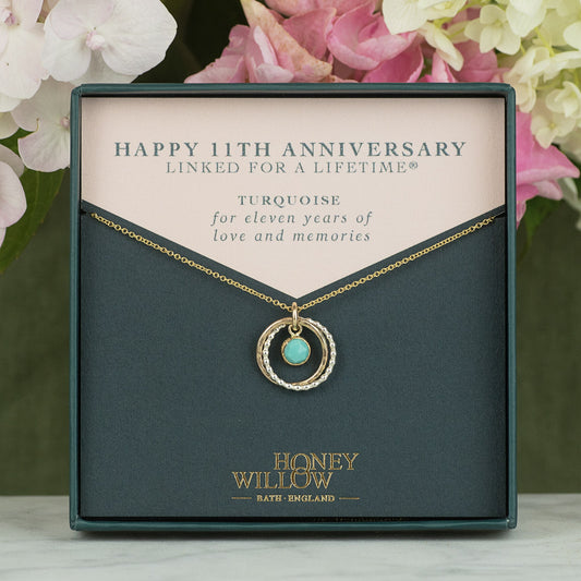 11th Anniversary Gift - Turquoise Anniversary Necklace - Silver & Gold