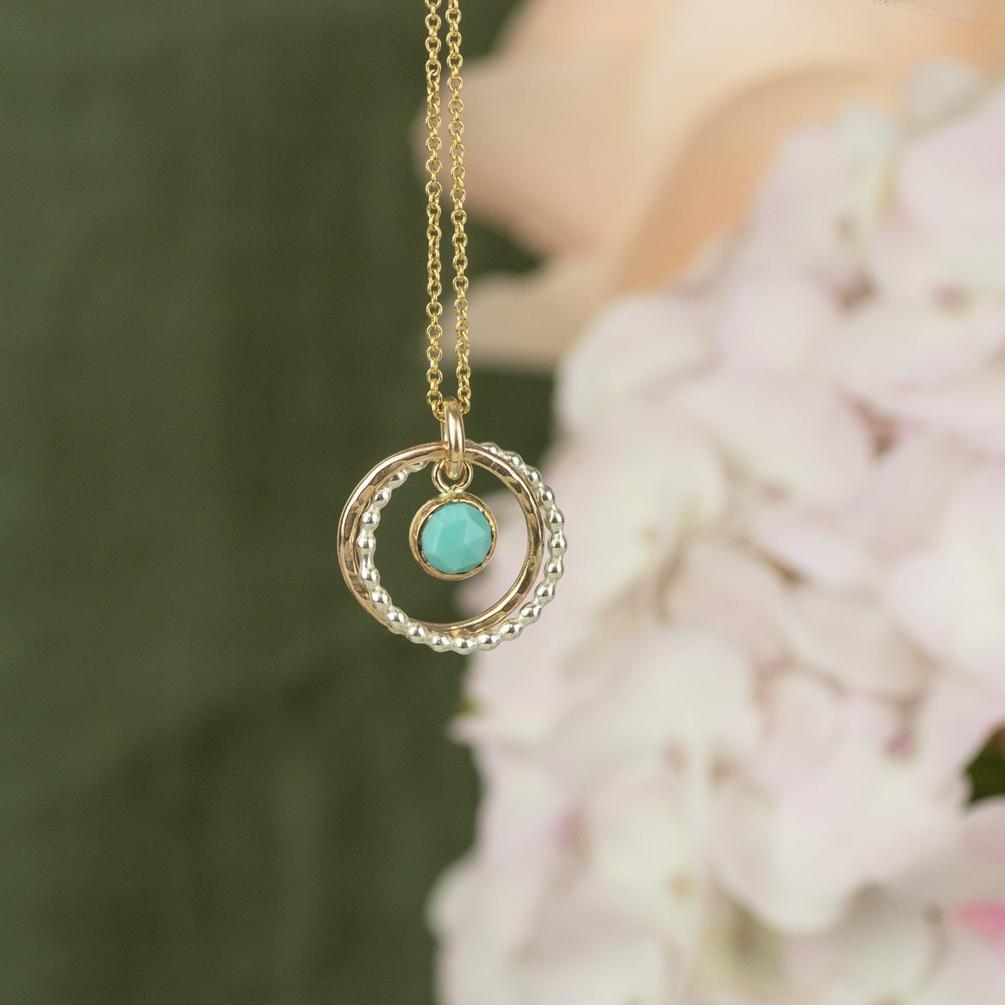 11th Anniversary Gift - Turquoise Anniversary Necklace - Silver & Gold