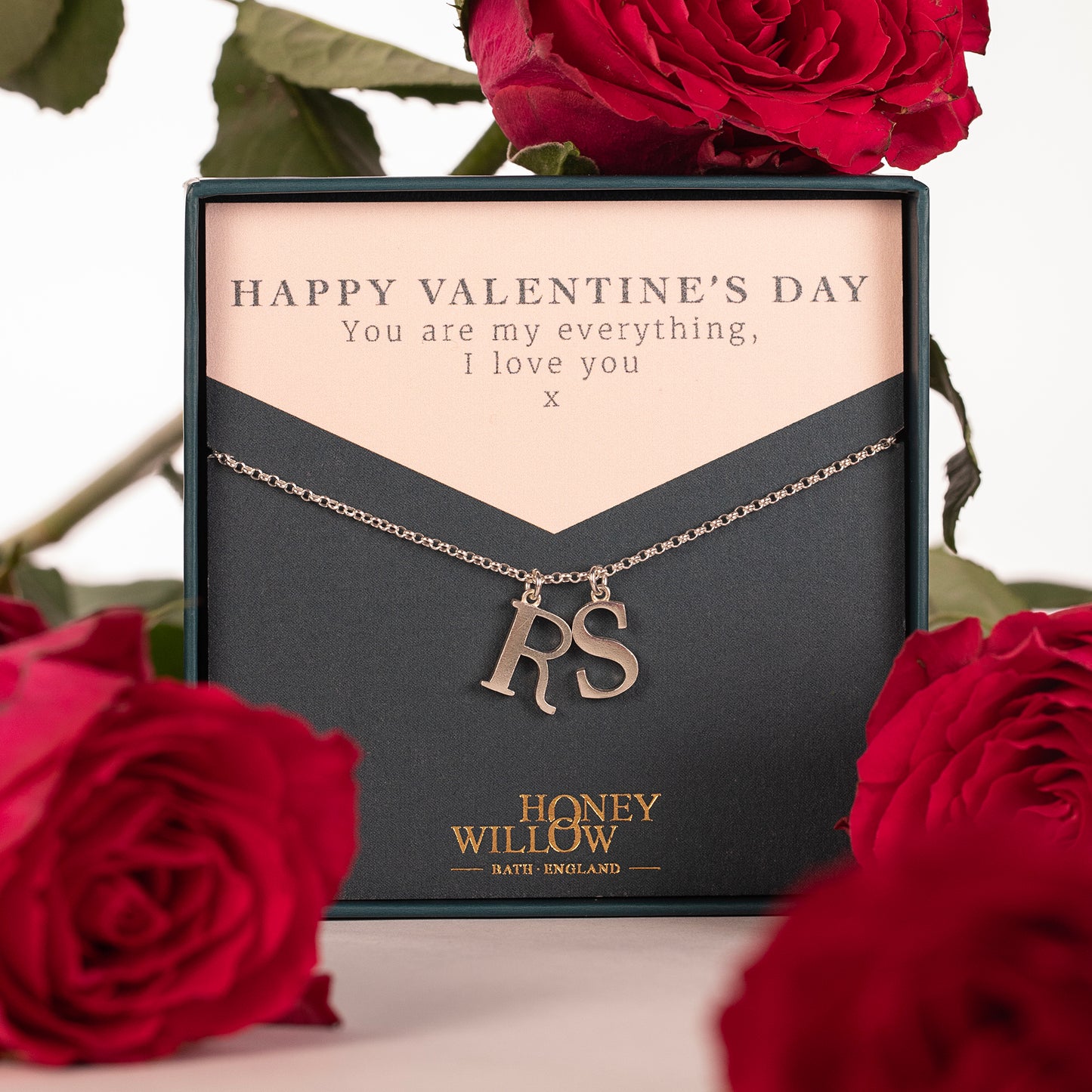 Valentines Gift - Double Initial Letter Necklace - Silver