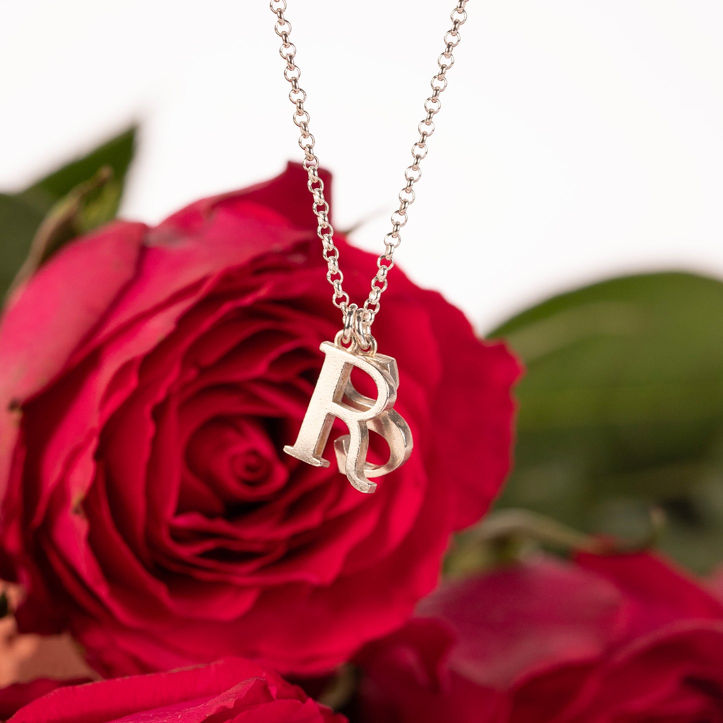 Valentines Gift - Double Initial Letter Necklace - Silver