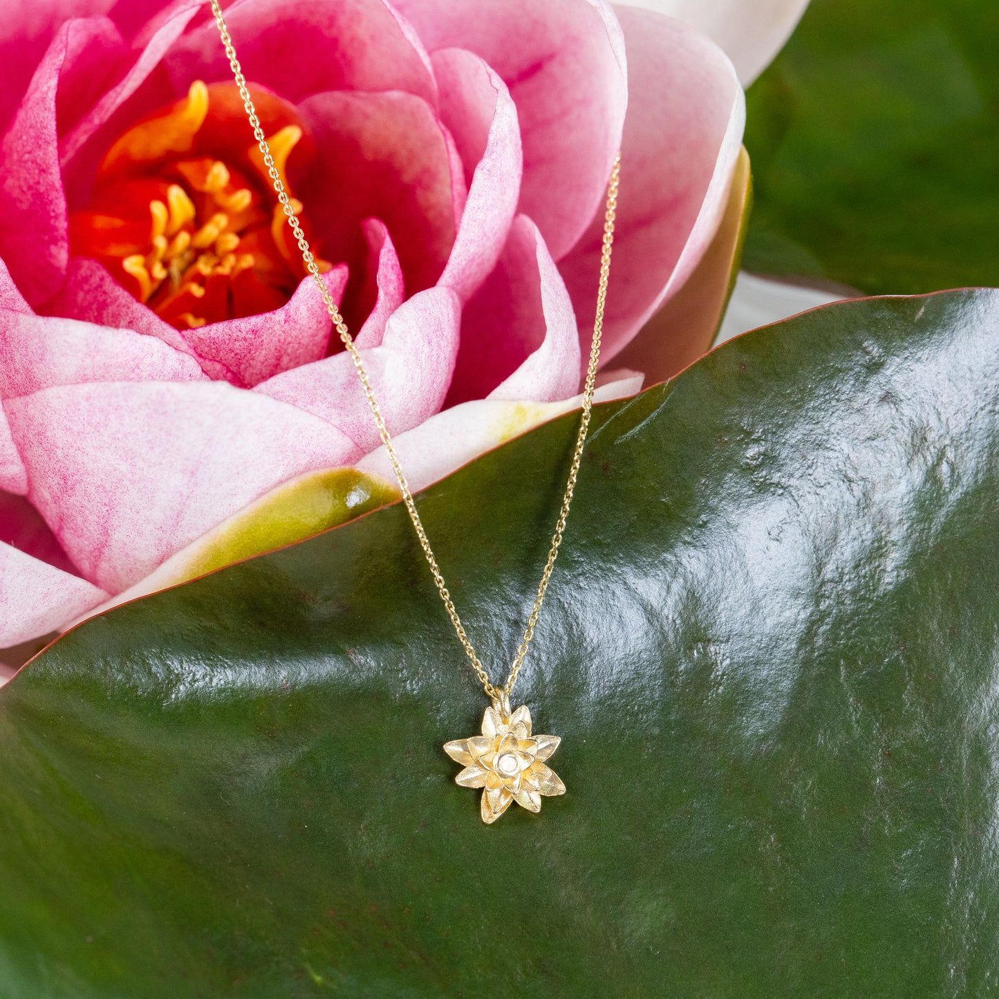water lily necklace gold