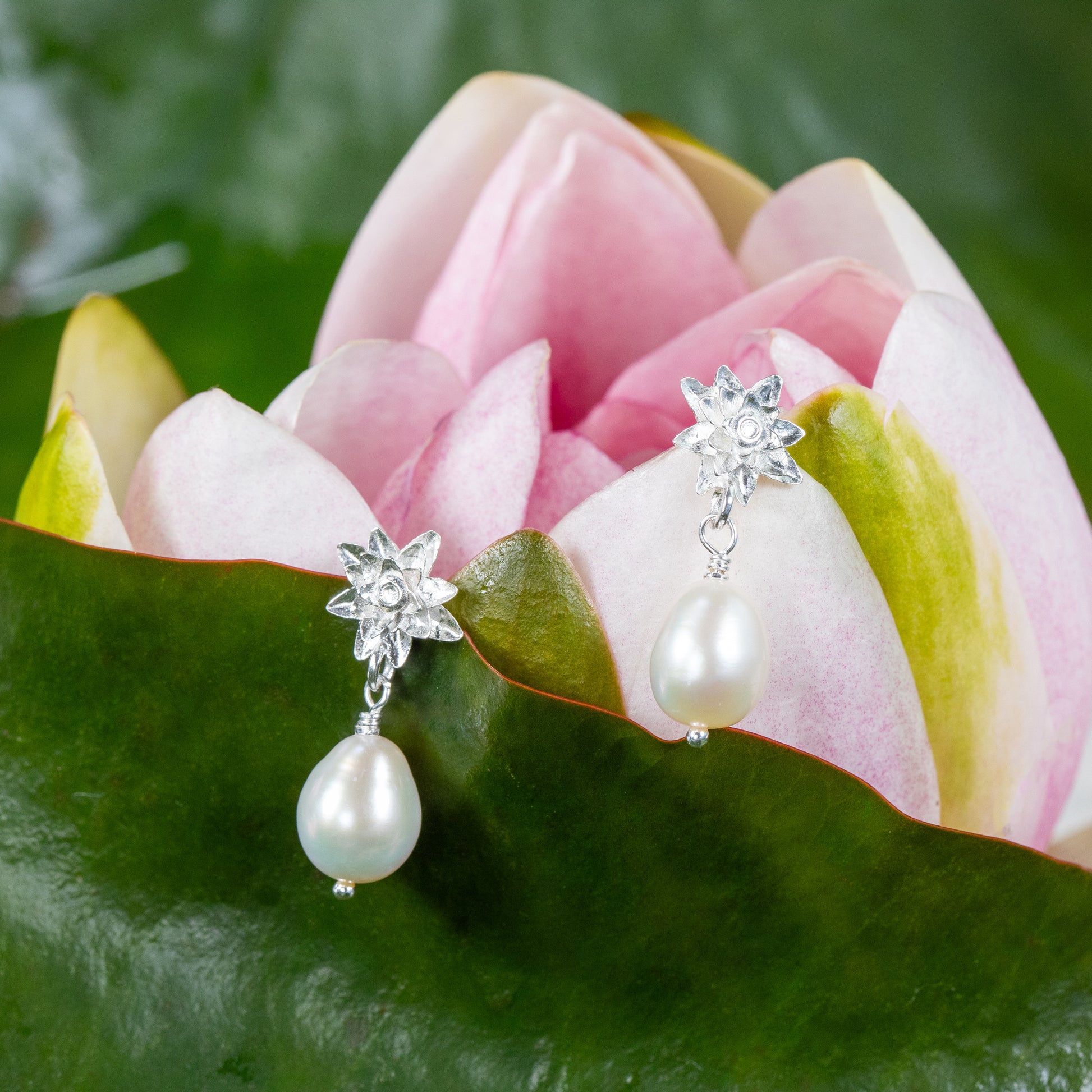 water lily pearl earrings