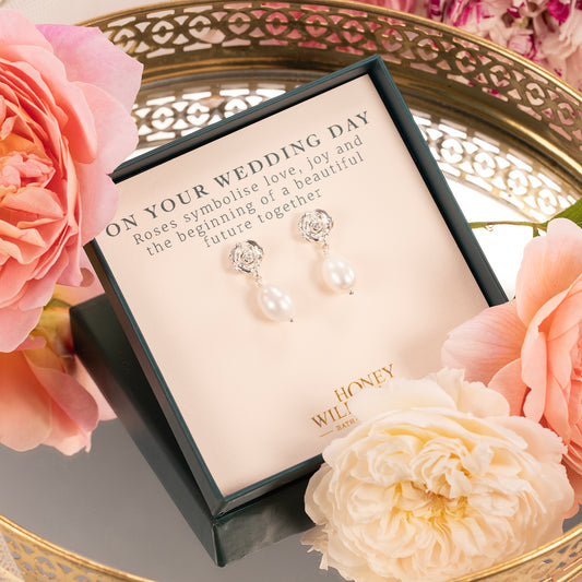 rose flower pearl earrings
