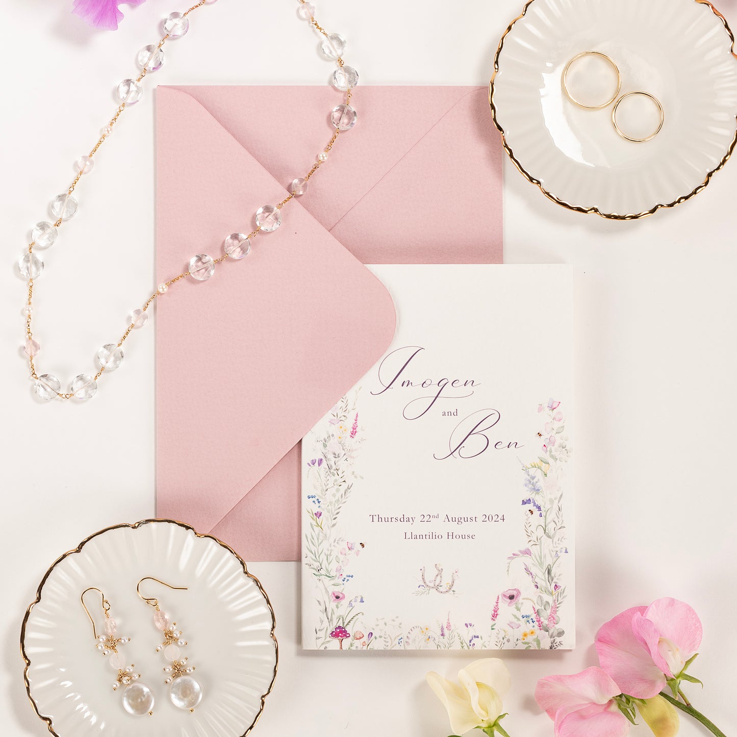 Rose Quartz & Pearl Earrings - Silver & Gold - Dinah