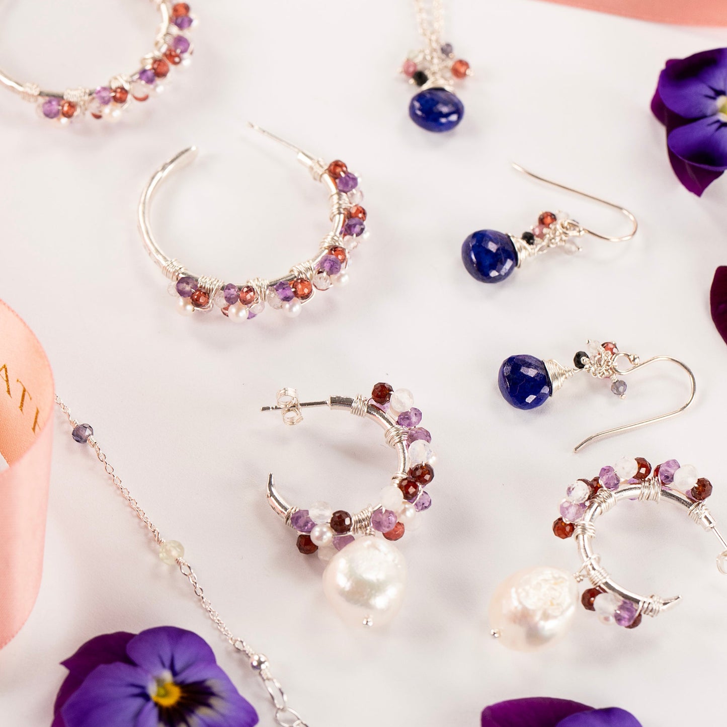 Winter Colour Palette Inspired Hoop Earrings - Gemstones Pearls Silver