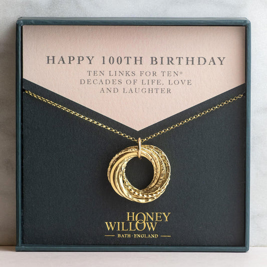 100th Birthday Necklace - Gold - The Original 10 Links for 10® Decades Necklace