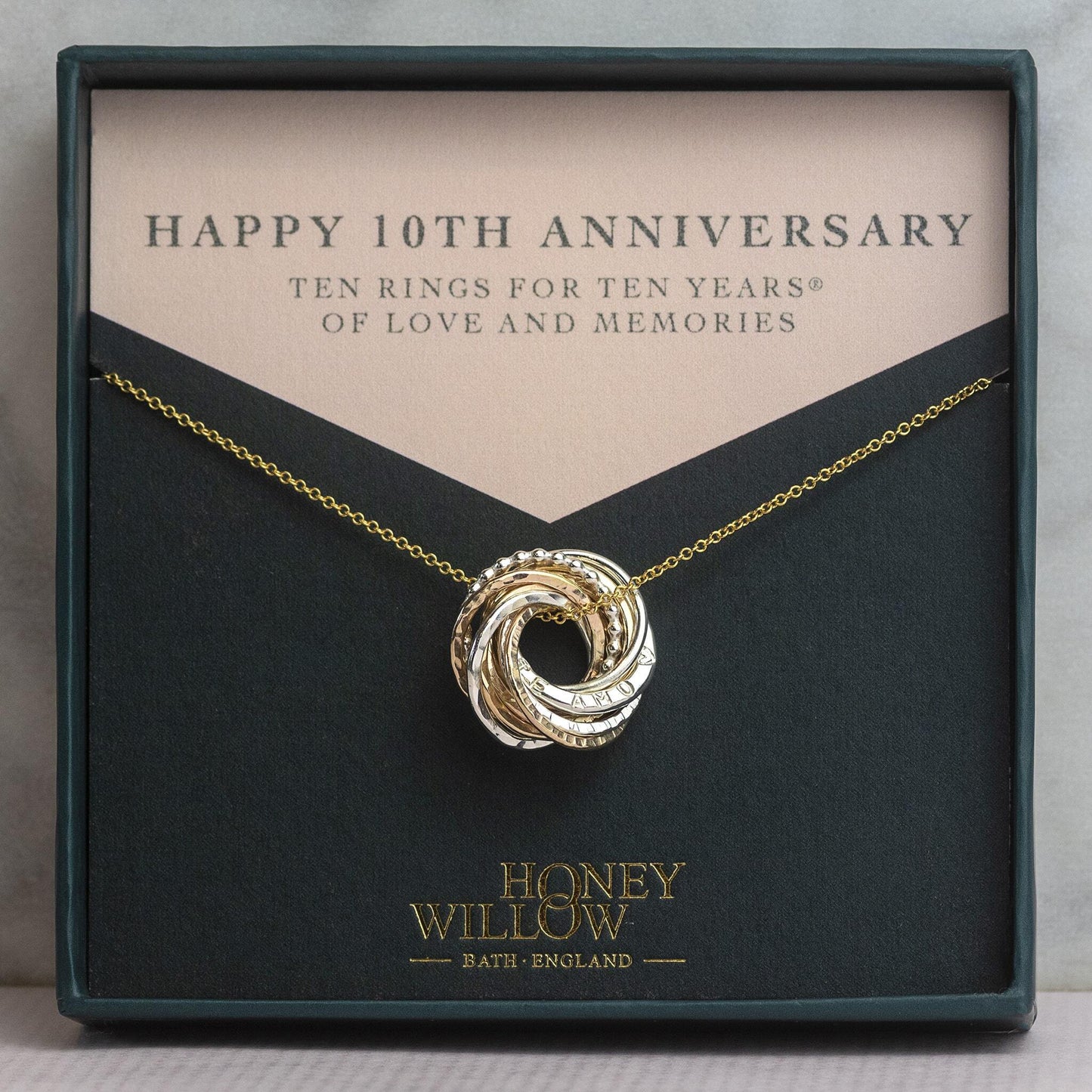 Personalised 10th Anniversary Necklace - Hand-Stamped - Petite Mixed Metal