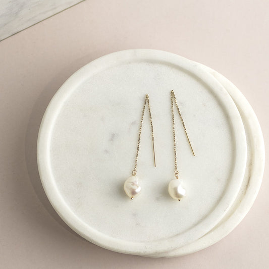 14k Gold Threader Earrings with Pearls