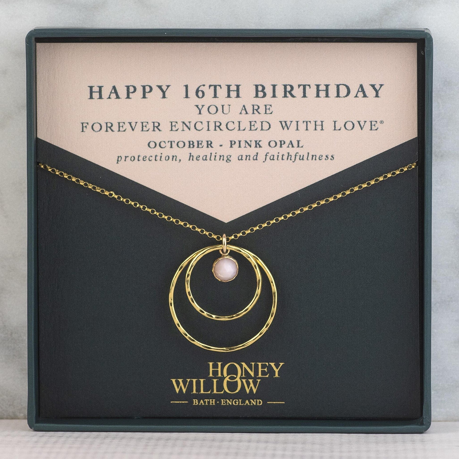 16th Birthday Gift - Double Halo Birthstone Necklace - Silver & Gold