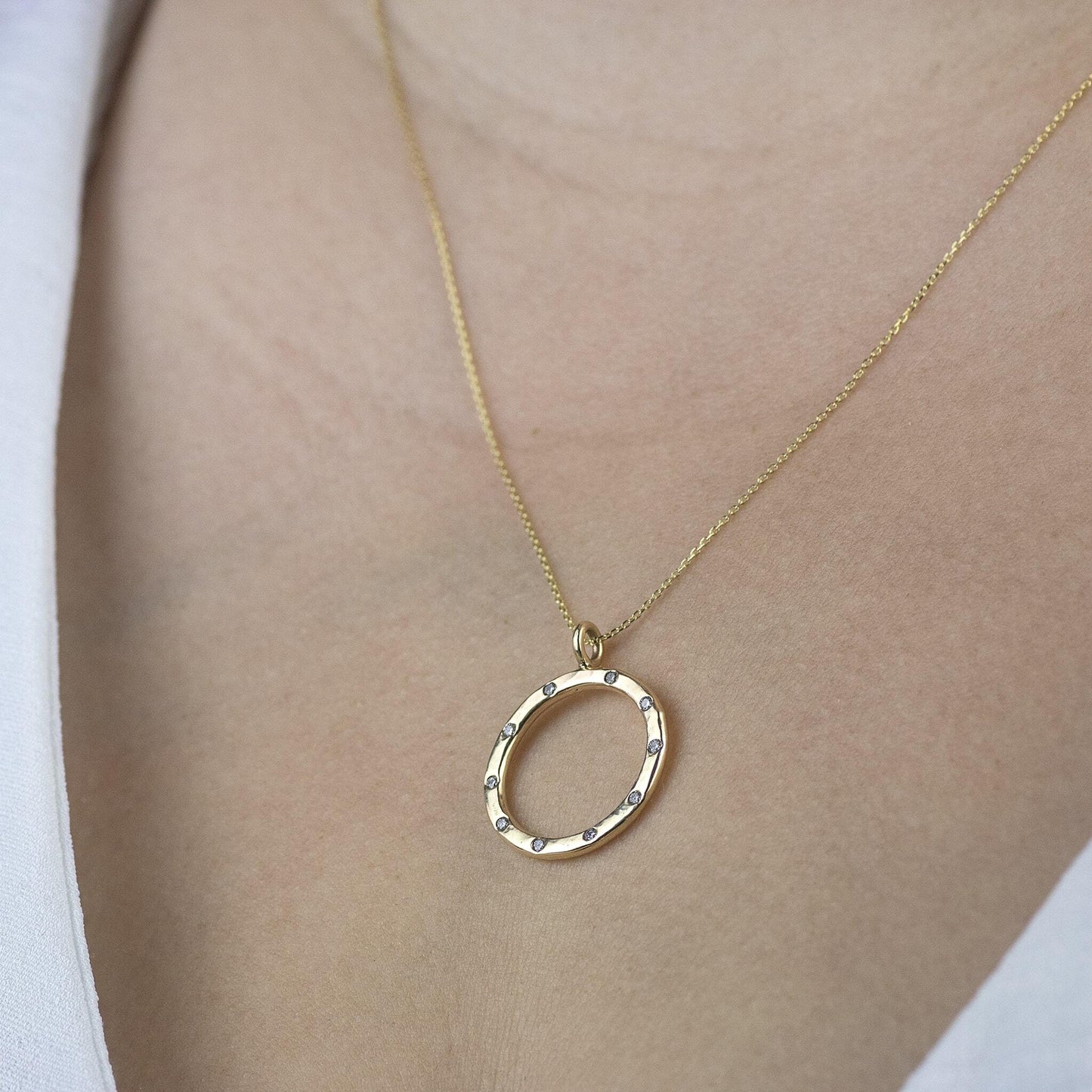 50th Birthday Gift - Recycled 9kt Gold Diamond Halo Necklace - 5 Diamonds for 5 Decades