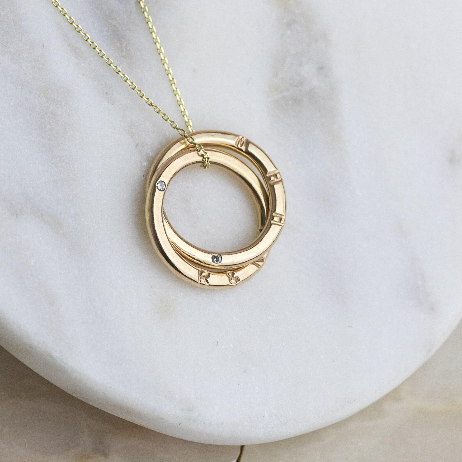 Personalised 9kt Gold Double Ring Diamond Necklace