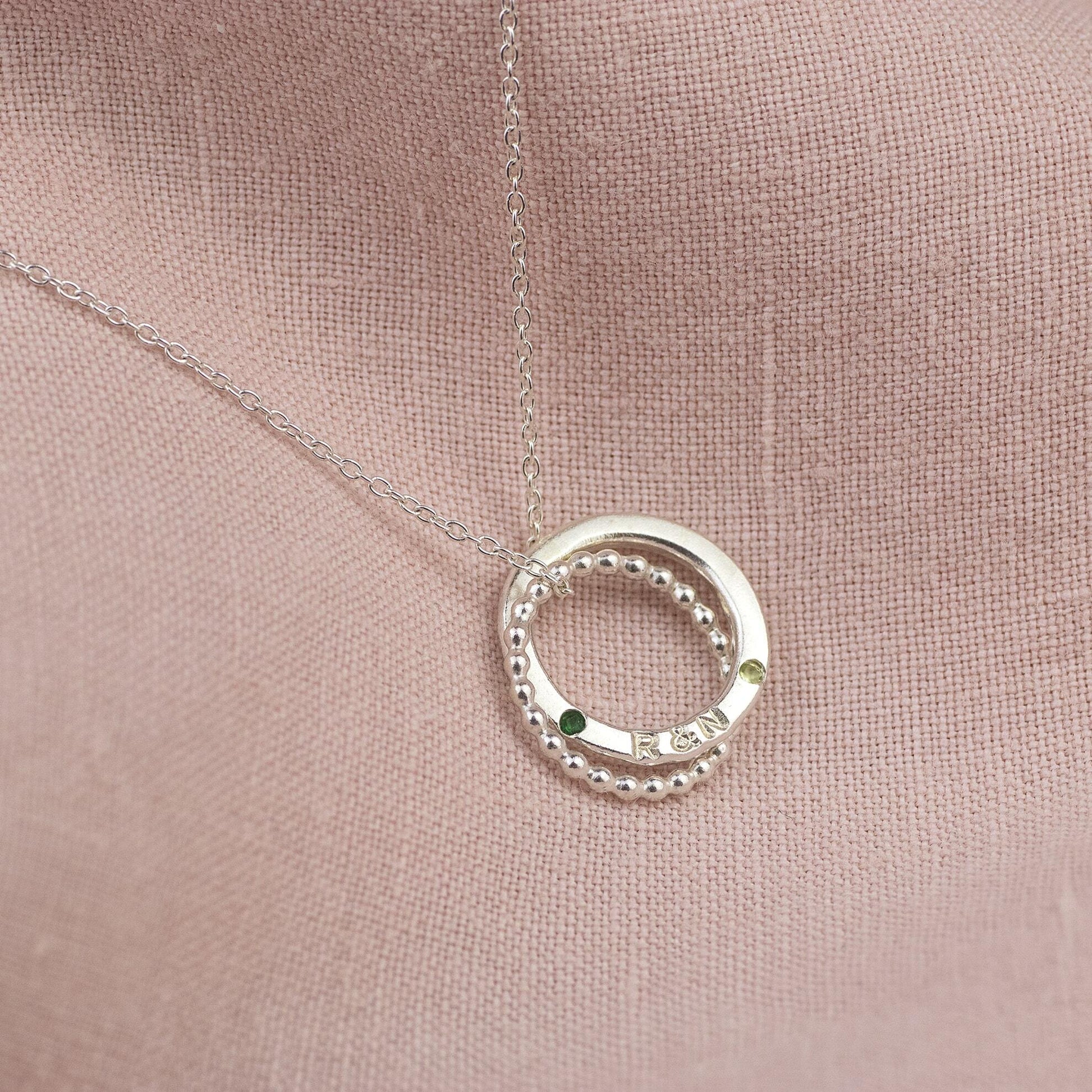 Anniversary Gift - Silver Double Link Birthstone Necklace