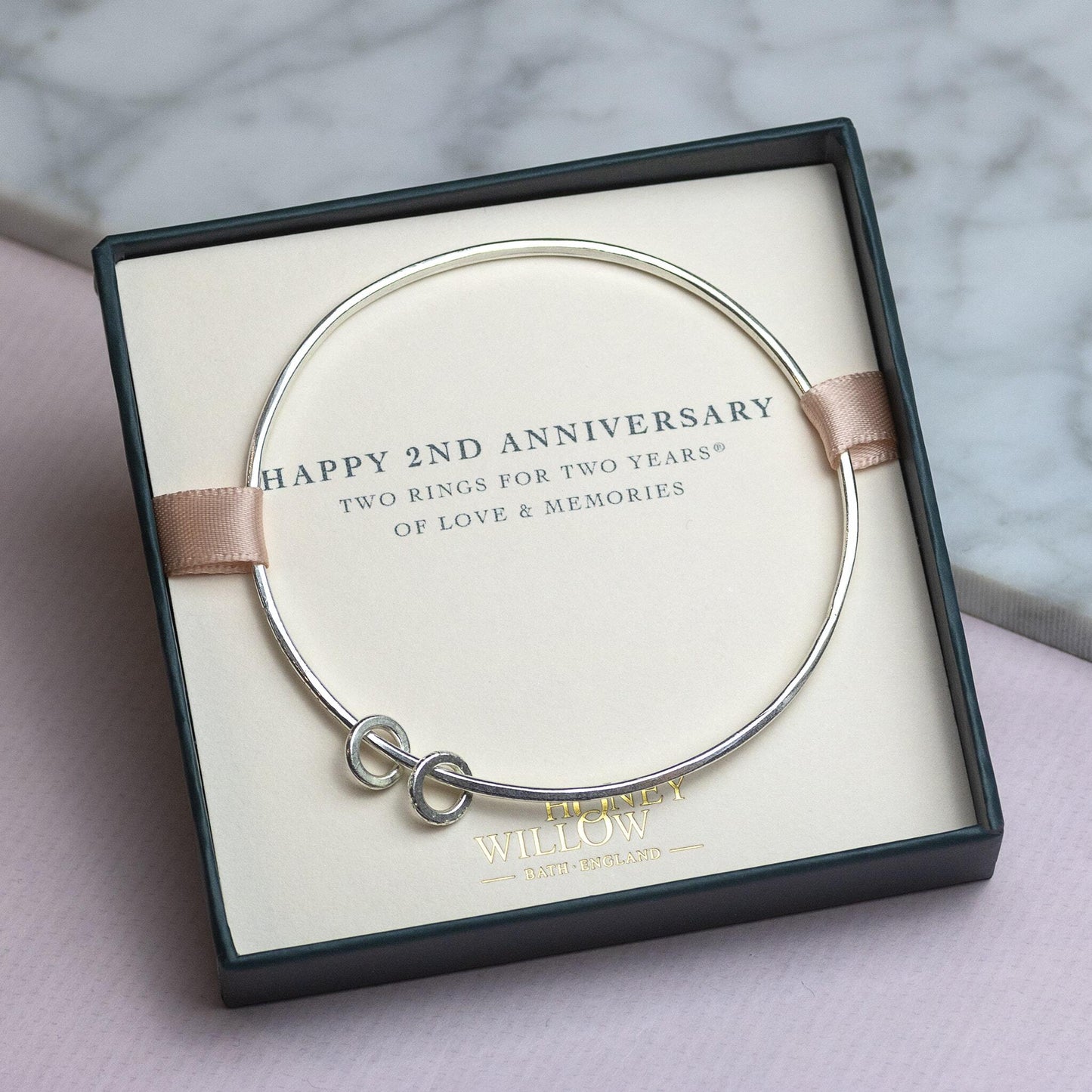2nd Anniversary Gift - Personalised Silver Bangle - 2 Rings for 2 Years®