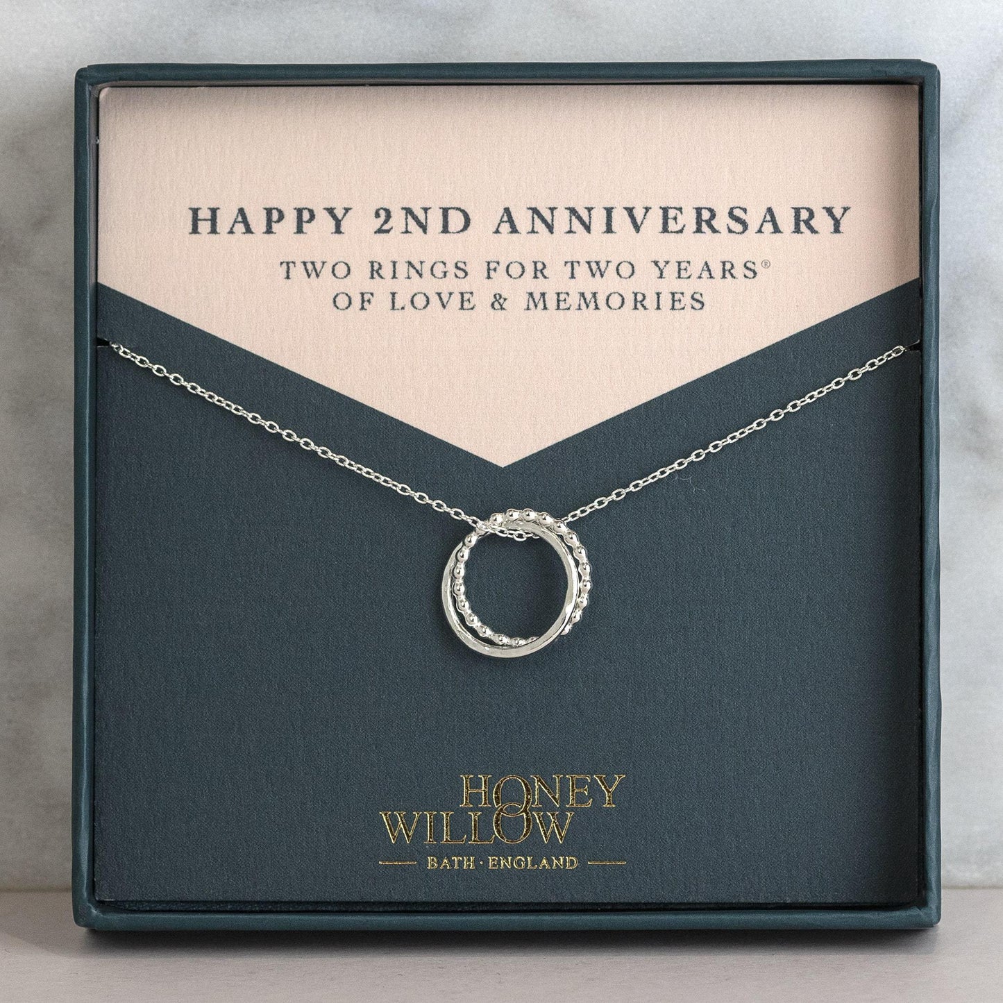 2nd Anniversary Necklace - Petite Silver - The Original 2 Rings for 2 Years® Necklace