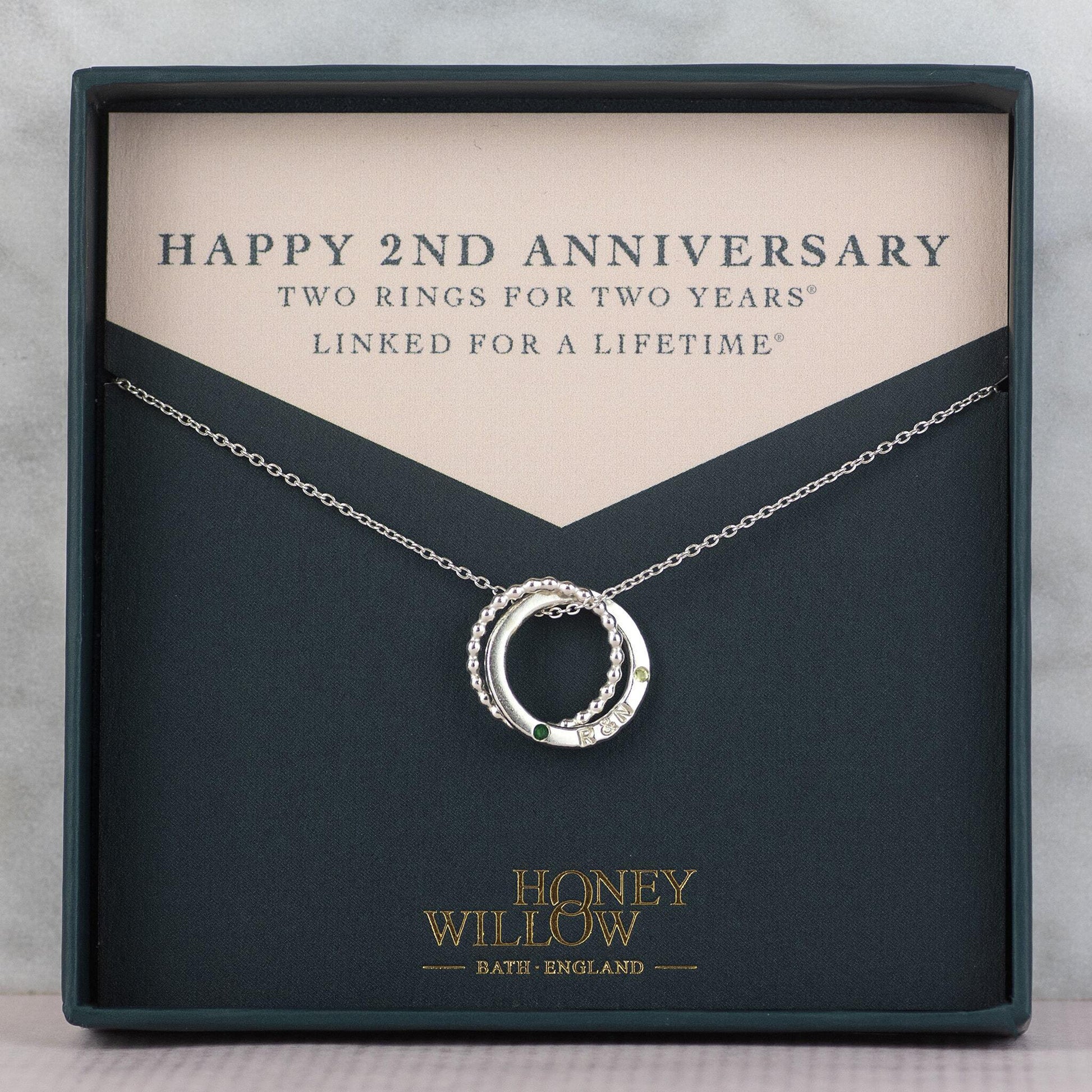 Personalised 2nd Anniversary Birthstones Necklace - Petite Silver - 2 Rings for 2 Years®