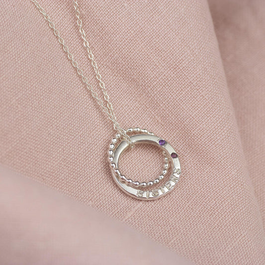 Personalised 2 Sisters Birthstone Necklace - Linked for a Lifetime® - Petite Silver