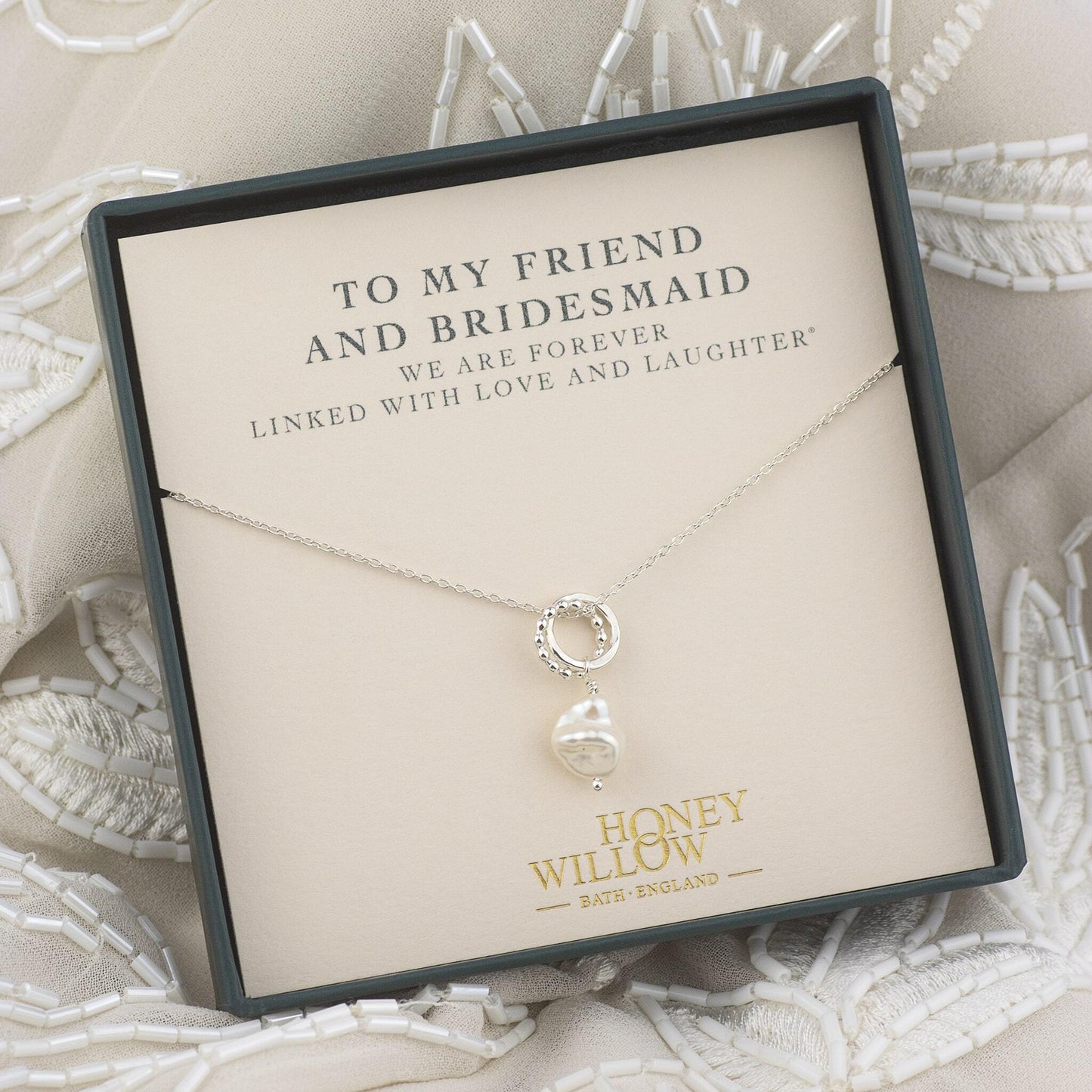 Gift for Friend & Bridesmaid - Love Knot Pearl Necklace - Silver & Gold