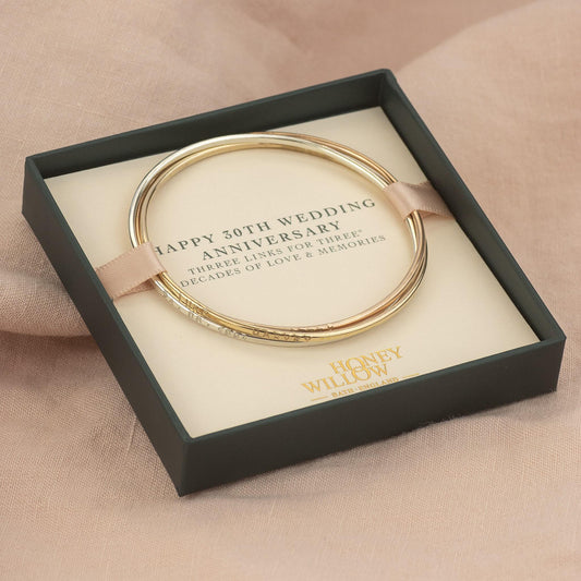 9kt Personalised 30th Anniversary Bangle - Triple Linked Bangle - 3 Links for 3 Decades