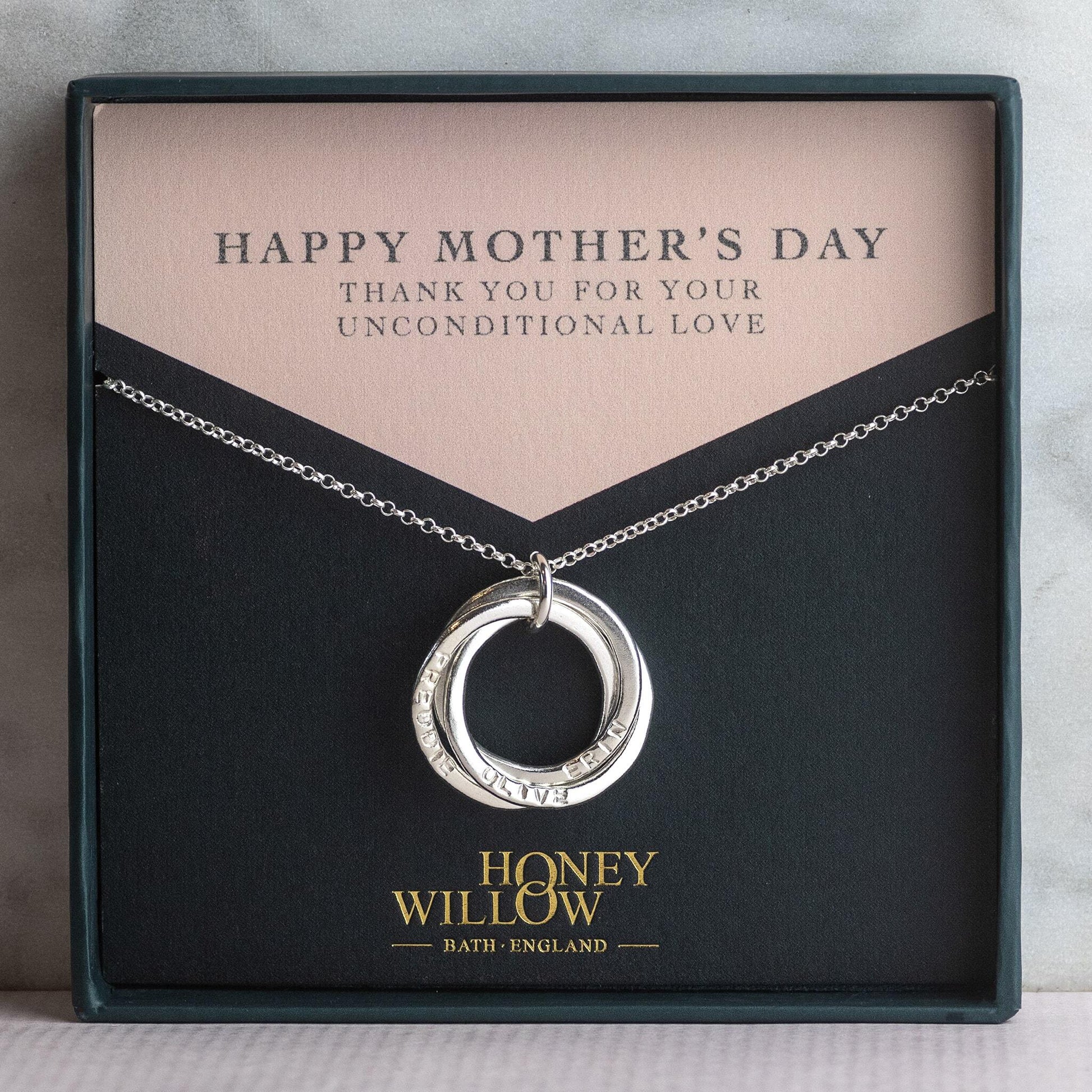 Mothers Day Gift Personalised Silver 3 Link Necklace - Hand-Stamped - Large