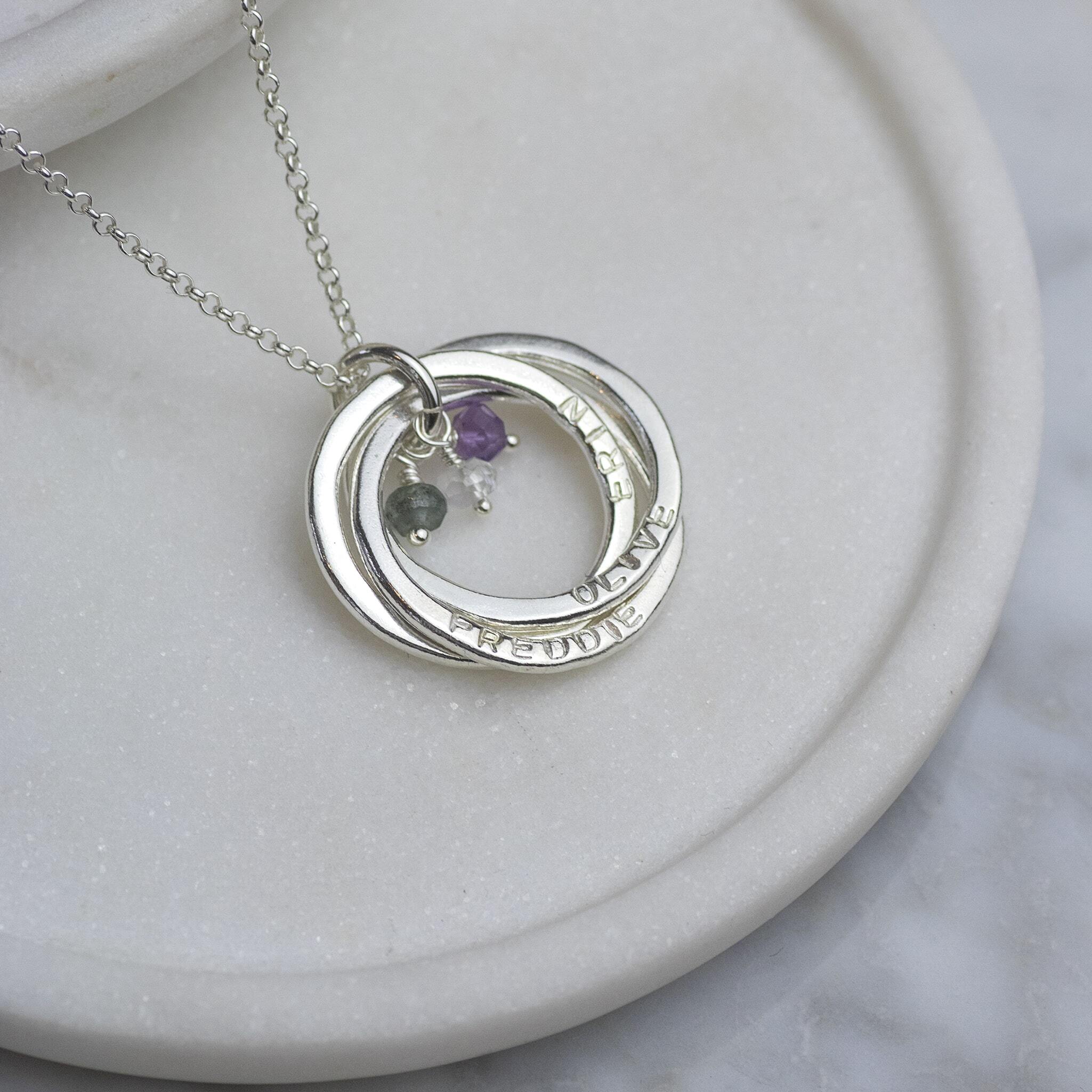 Silvertone Stacked Heart Family Birthstone Necklace