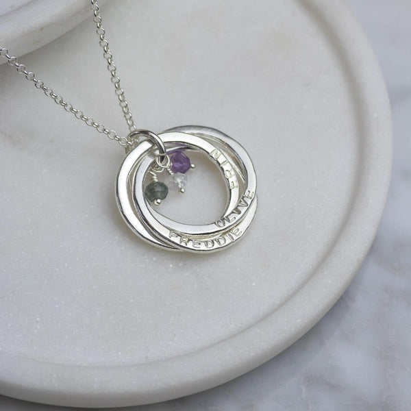 Silver Birthstone Family Name Necklace | Under the Rose