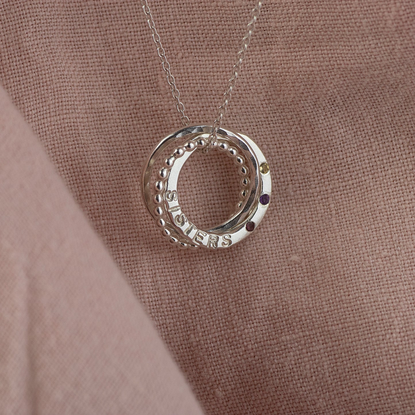 Personalised 3 Sisters Birthstone Necklace - Linked for a Lifetime® - Petite Silver