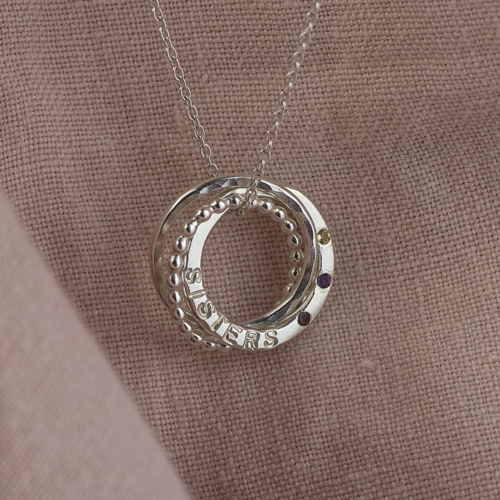 Personalised 3 Sisters Birthstone Necklace - Linked for a Lifetime® - Petite Silver