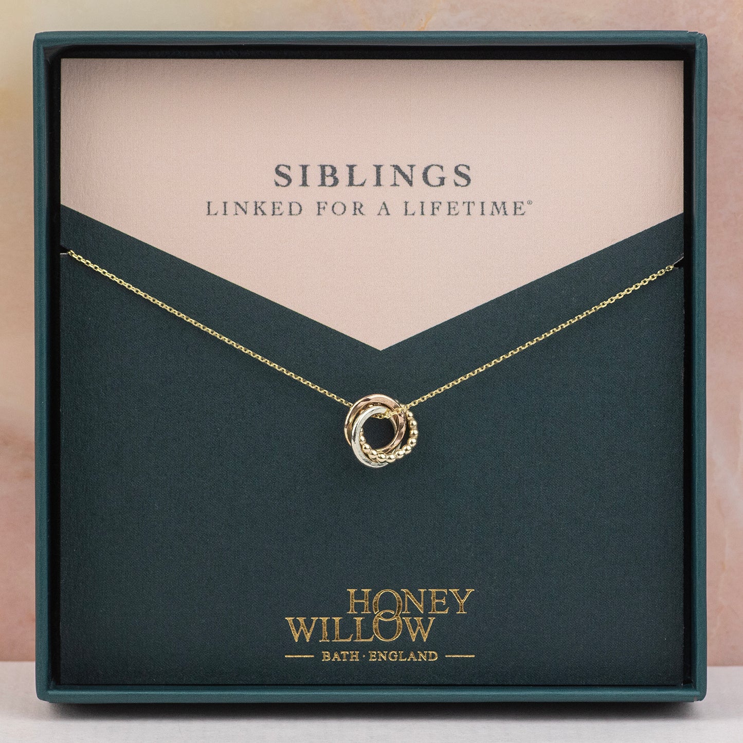 3 Siblings Necklace - 9kt Gold, Rose Gold & Silver Love Knot Necklace
