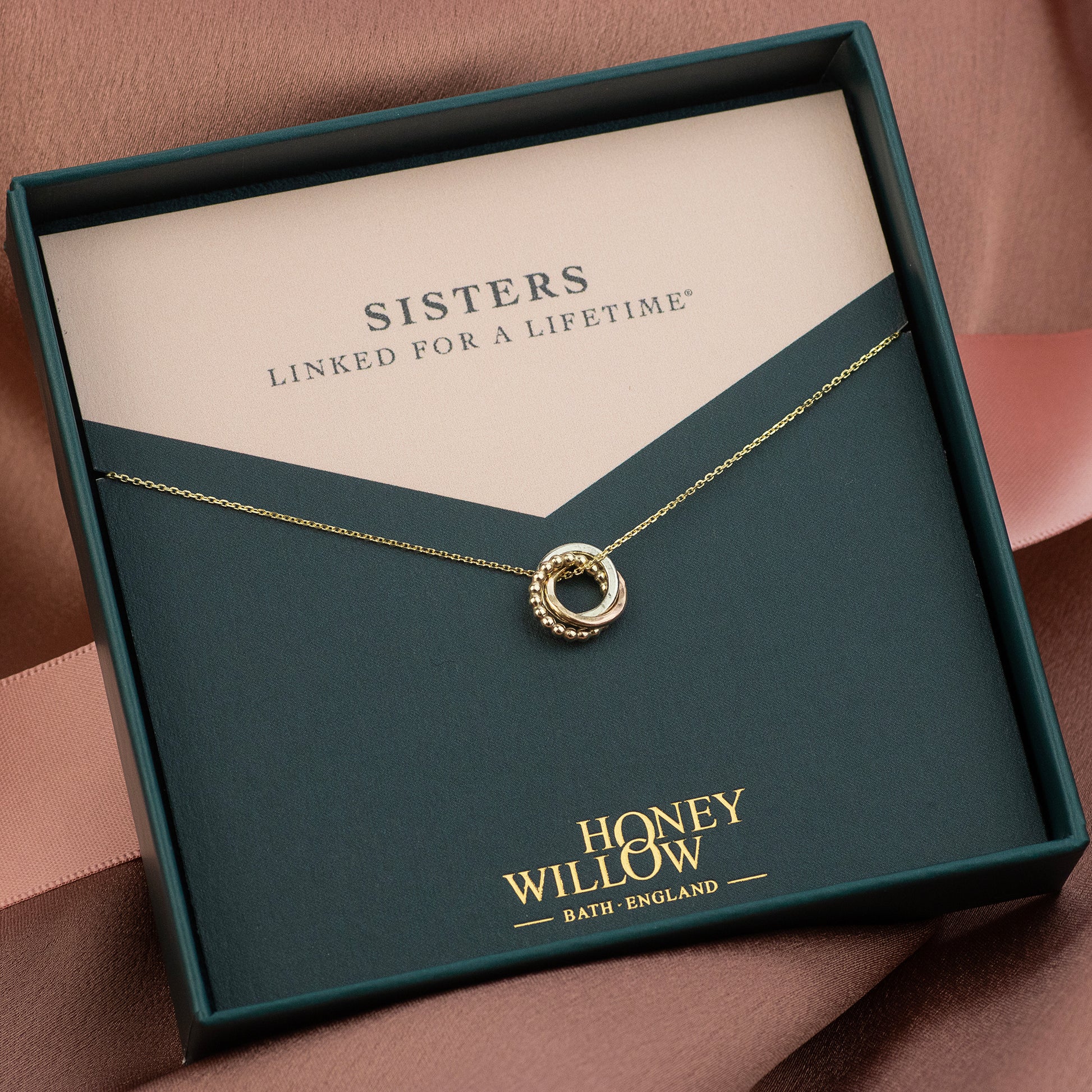 3 Sisters Necklace - 9kt Gold, Rose Gold & Silver Love Knot Necklace