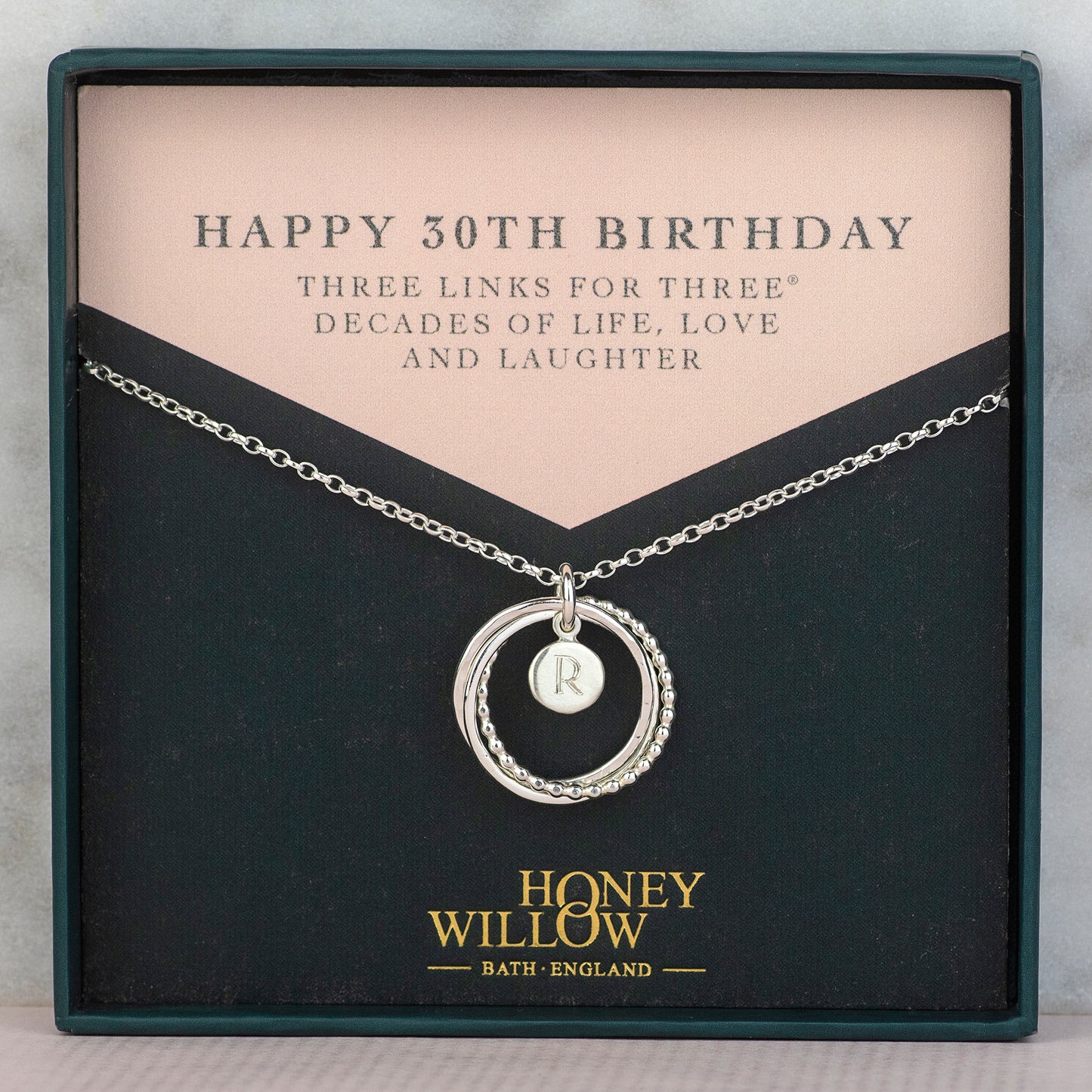 30th Birthday Initial Necklace - The Original 3 Links for 3 Decades Necklace - Silver