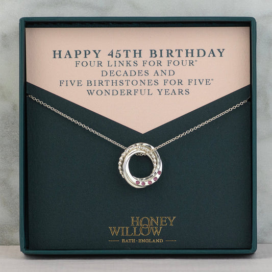 45th Birthday Birthstone Necklace - Silver
