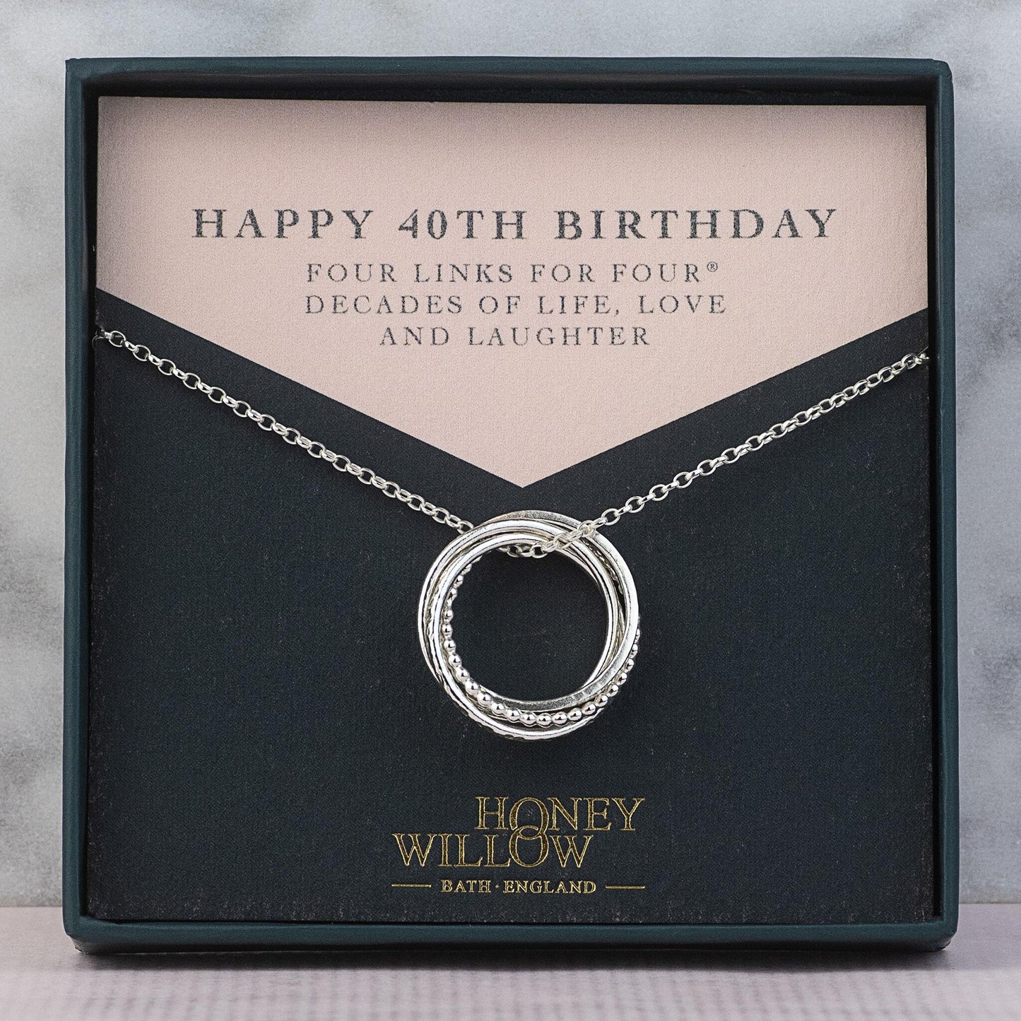 Personalised 40th Birthday Birthstone Necklace/Russian Rings - Hand-Stamped - Silver