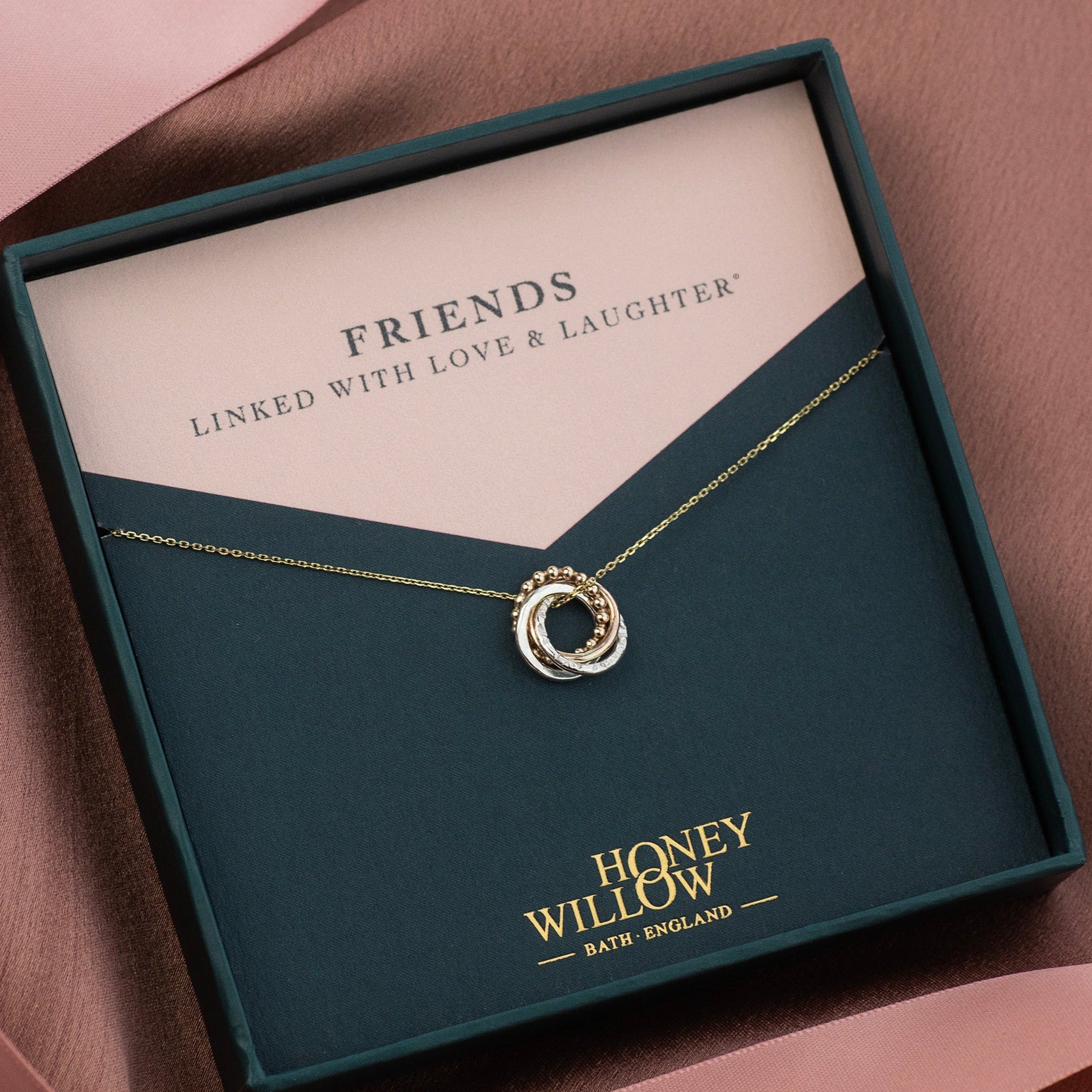 4 Friends Necklace - 9kt Gold, Rose Gold & Silver Love Knot