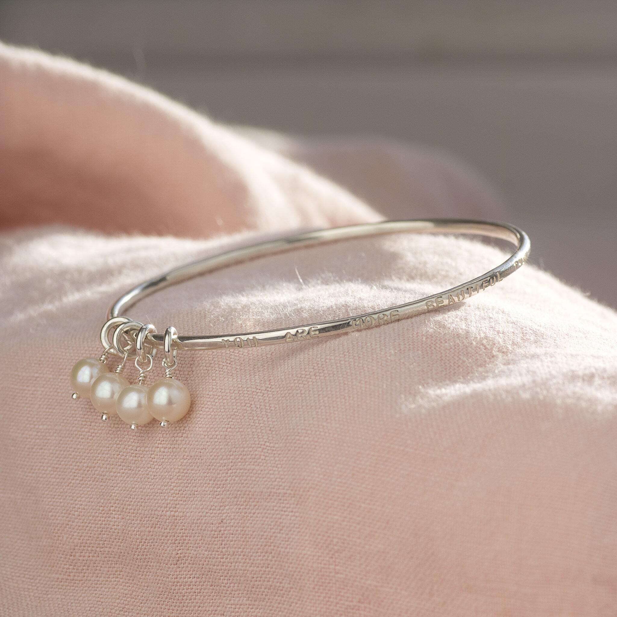 Silver hot sale pearl bangle