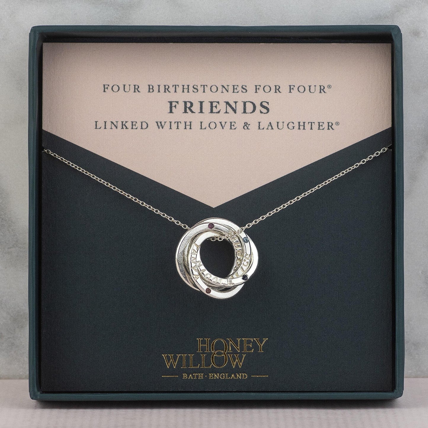 Personalised Friendship Necklace - Petite Silver - 4 Birthstones for 4® Friends