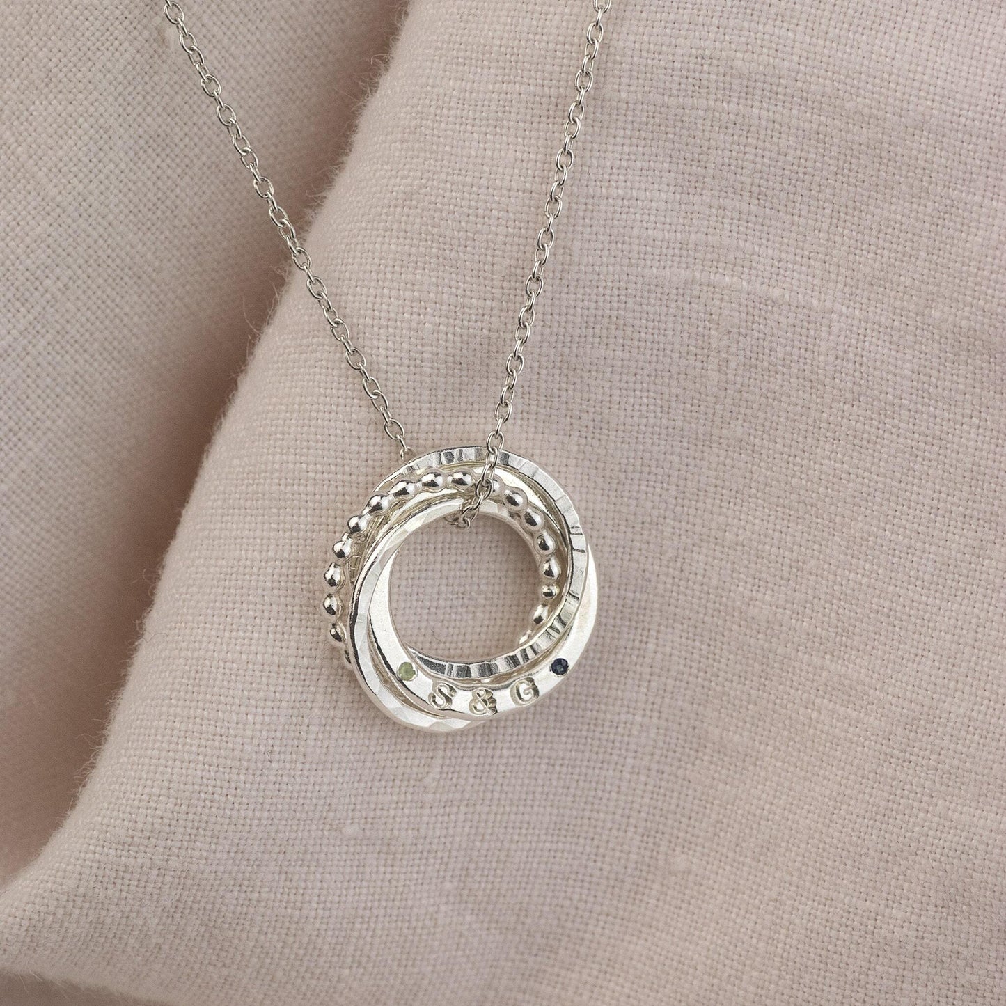Personalised 4th Anniversary Birthstone Necklace - The Original 4 Rings for 4 Years Necklace - Petite Silver