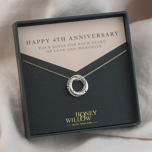 Personalised 4th Anniversary Birthstone Necklace - The Original 4 Rings for 4 Years Necklace - Petite Silver
