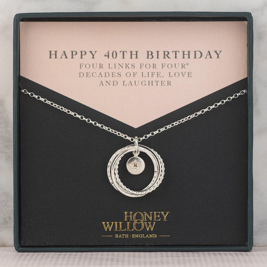 40th Birthday Birthstone Necklace - The Original 4 Links for 4 Decades Necklace - Silver