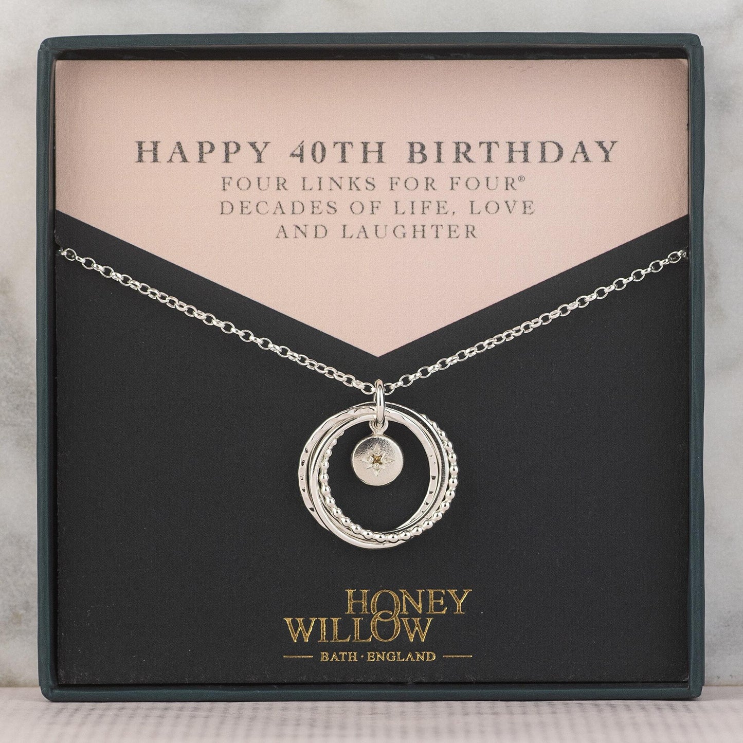 40th Birthday Birthstone Necklace - Silver - The Original 4 Links for 4 Decades Necklace