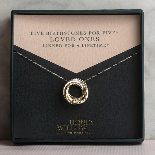 Family Necklace - 5 Birthstones for 5® Loved Ones - 9kt Yellow Gold - Rose Gold - Silver