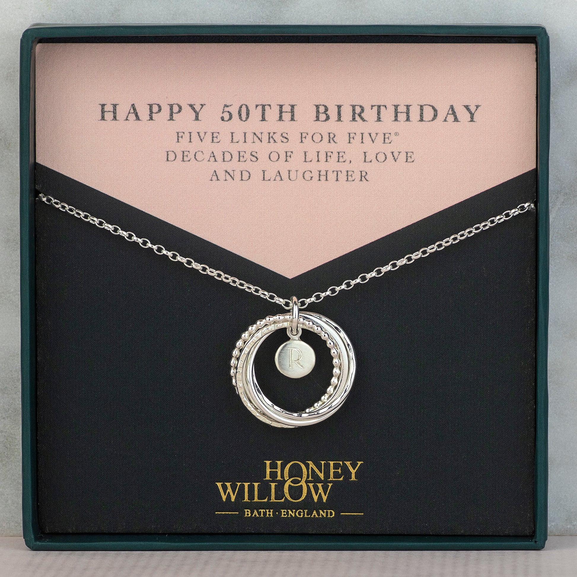 50th Birthday Initial Necklace - The Original 5 Links for 5 Decades Necklace - Silver
