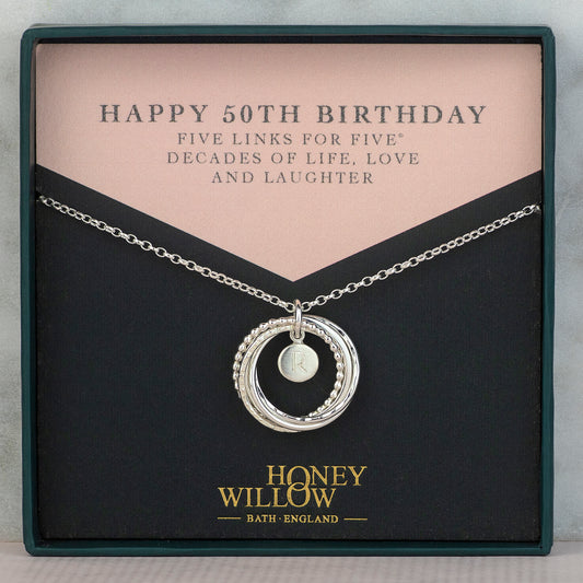 50th Birthday Initial Necklace - The Original 5 Links for 5 Decades Necklace - Silver
