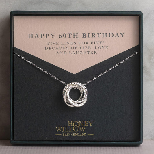 Personalised 50th Birthday Necklace - Hand-Stamped - The Original 5 Rings for 5 Decades Necklace - Petite Silver