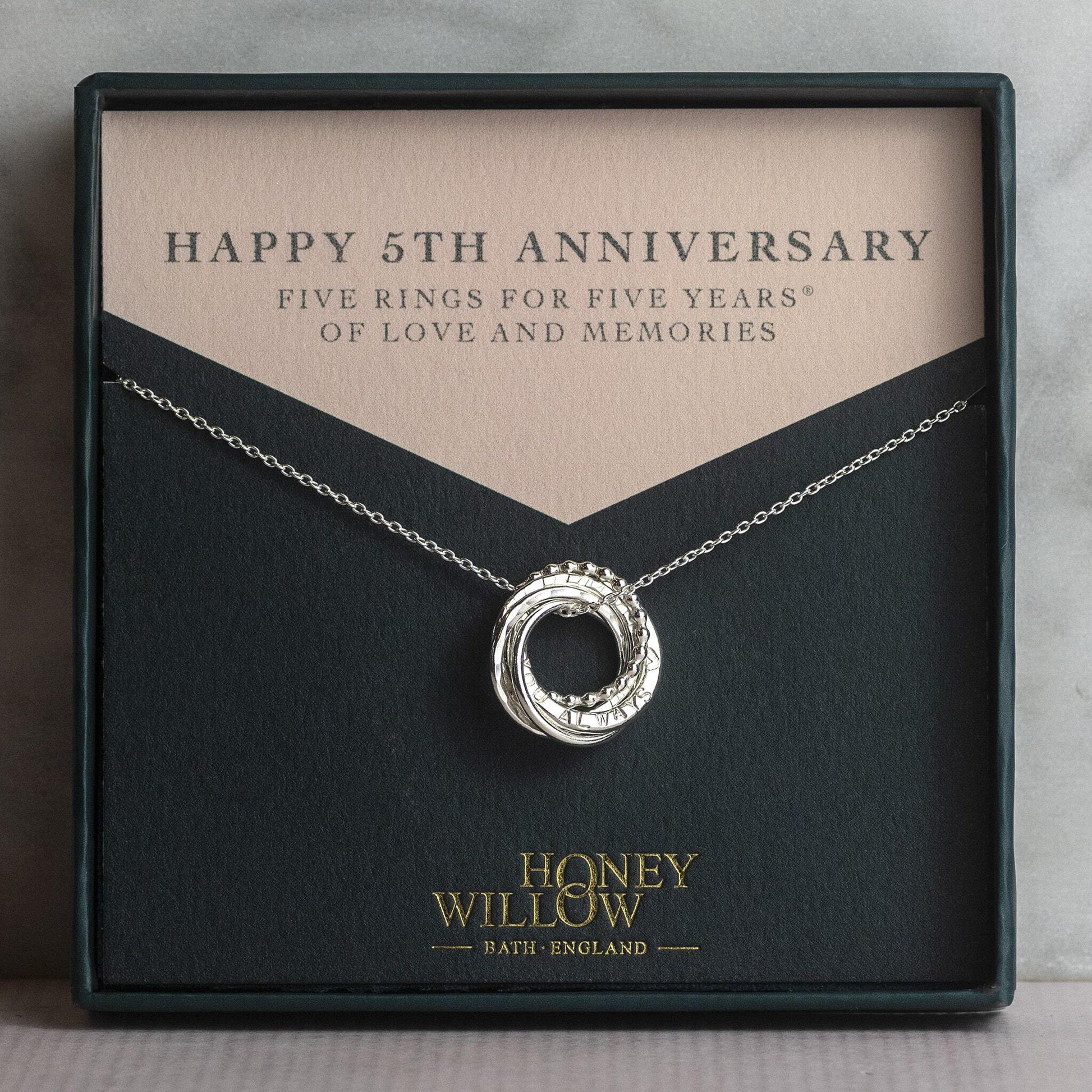 Personalised 5th Anniversary Necklace - Hand-Stamped - The Original 5 Rings for 5 Years Necklace - Petite Silver